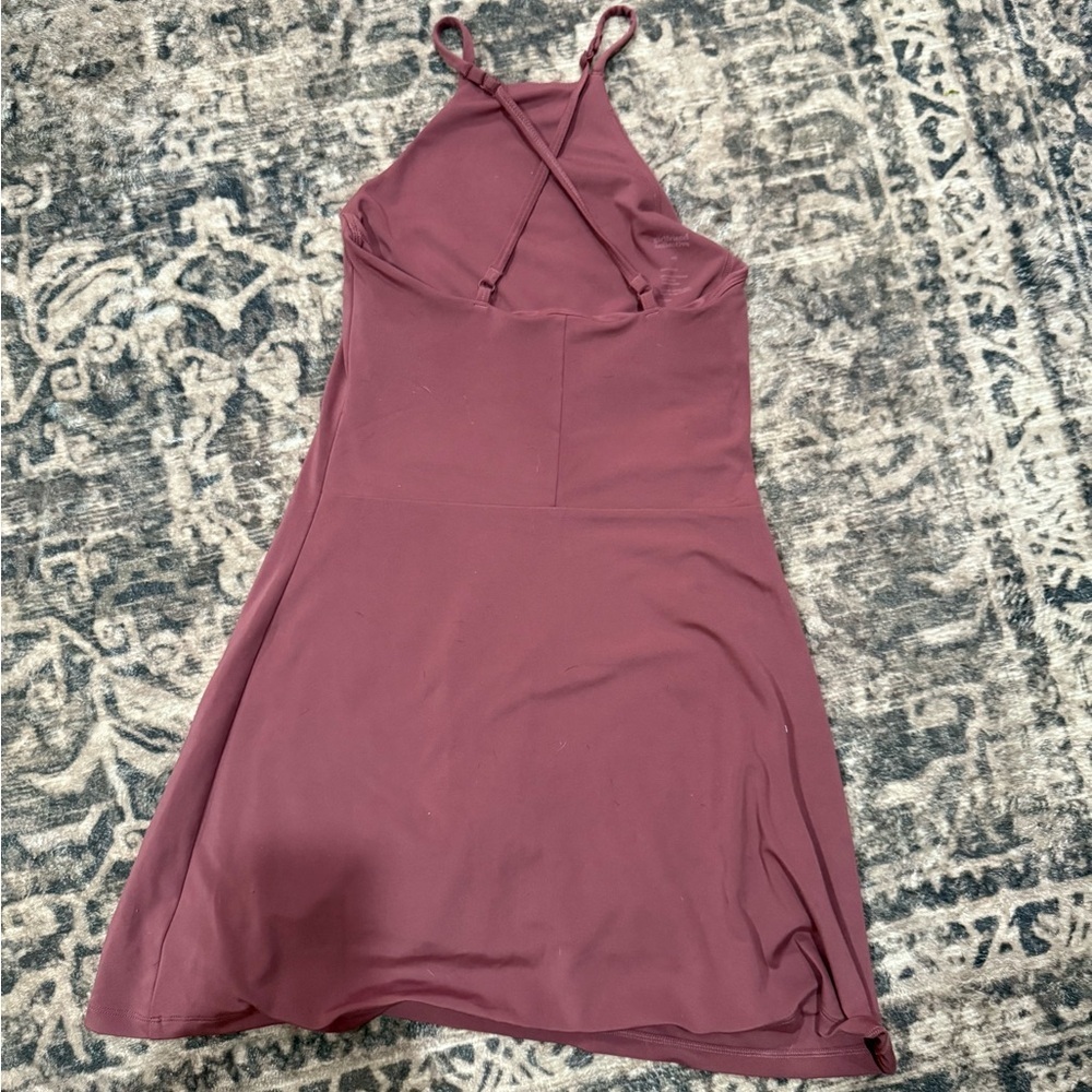 Girlfriend Collective work out Mini Dress in Mauve with shorts underneath - Picture 9 of 11